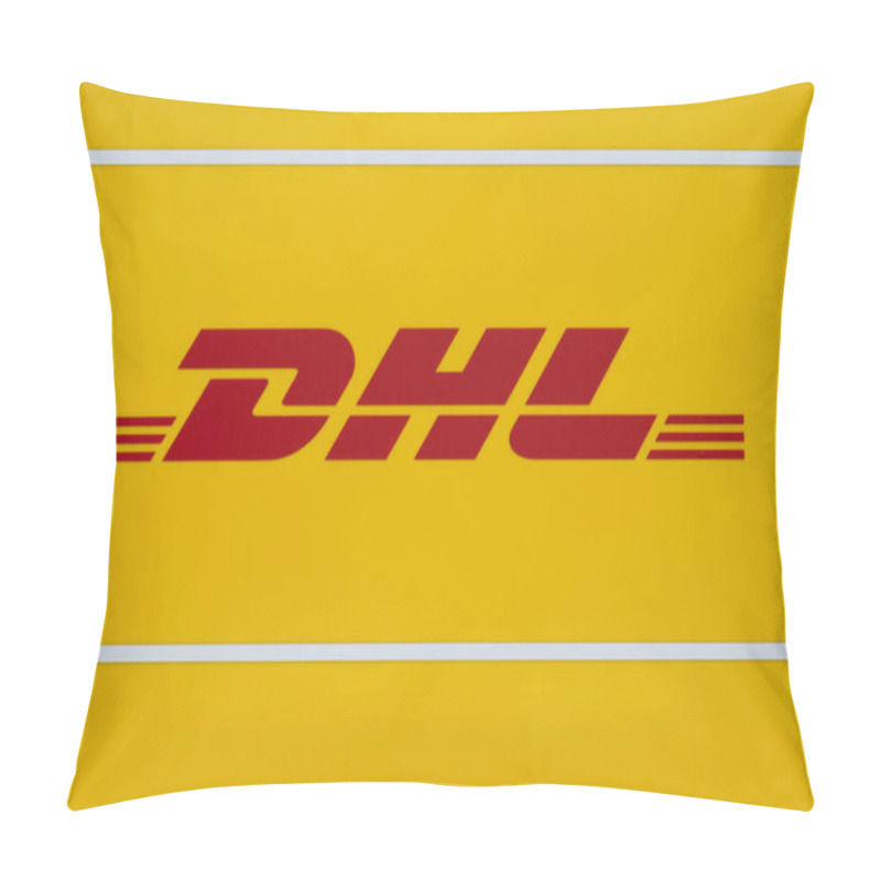 Personality  Yellow DHL Logo, Efficient Communication, Symbolizing Global Commerce, Postal Services In Germany, Frankfurt - May 28, 2024 Pillow Covers