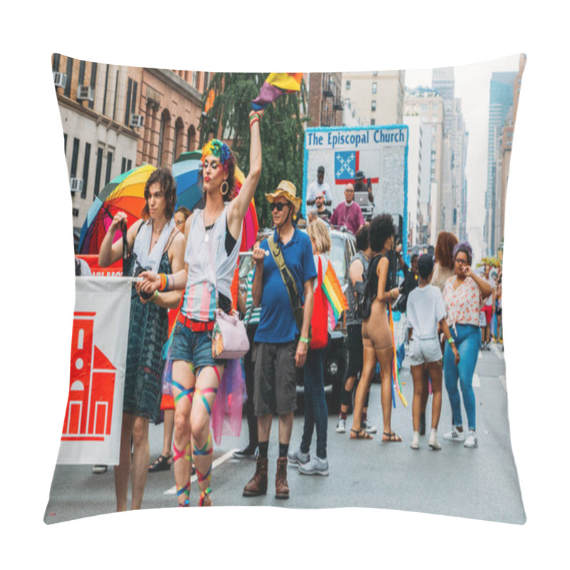 Personality  New York, USA - June 24, 2018: The Annual New York City LGBT Pride March, Or New York City Pride March, Traverses Southward Down Fifth Avenue And Ends At Greenwich Village In Lower Manhattan Pillow Covers