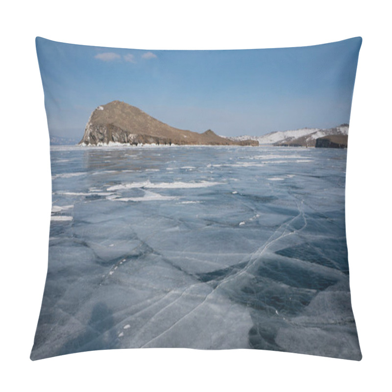 Personality  View Of Ice Covered Water Surface Of Lake And Rock Formations On Background, Russia, Lake Baikal Pillow Covers