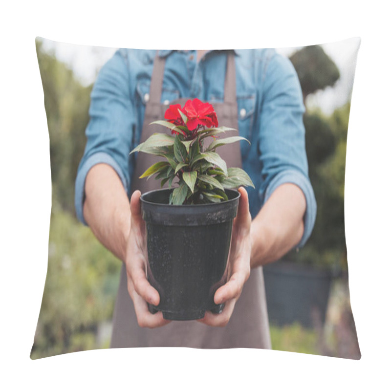 Personality  Gardener Holding Flower In Pot Pillow Covers