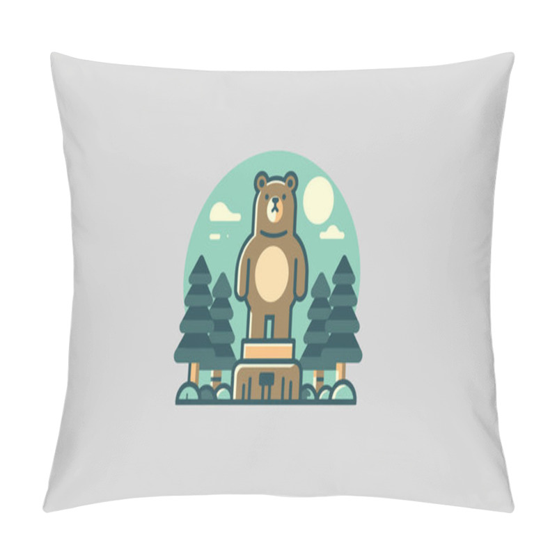 Personality  Bear On Forest Vector Flat Design Pillow Covers