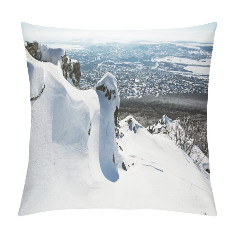 Personality  Snowy Rocks With Nitra City In The Background Pillow Covers