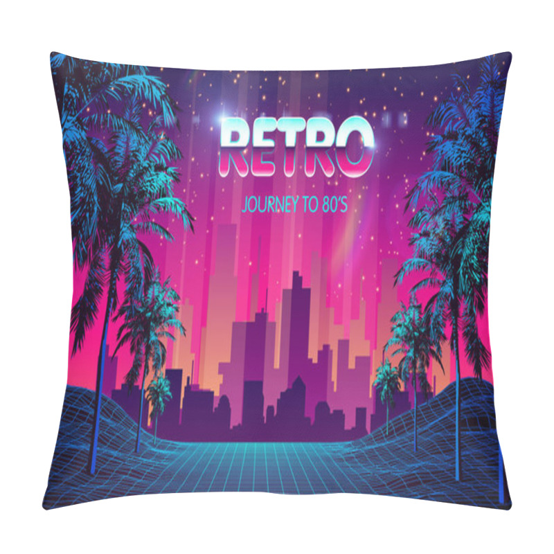 Personality  Retro Futuristic Background 1980s Style With Palms Pillow Covers