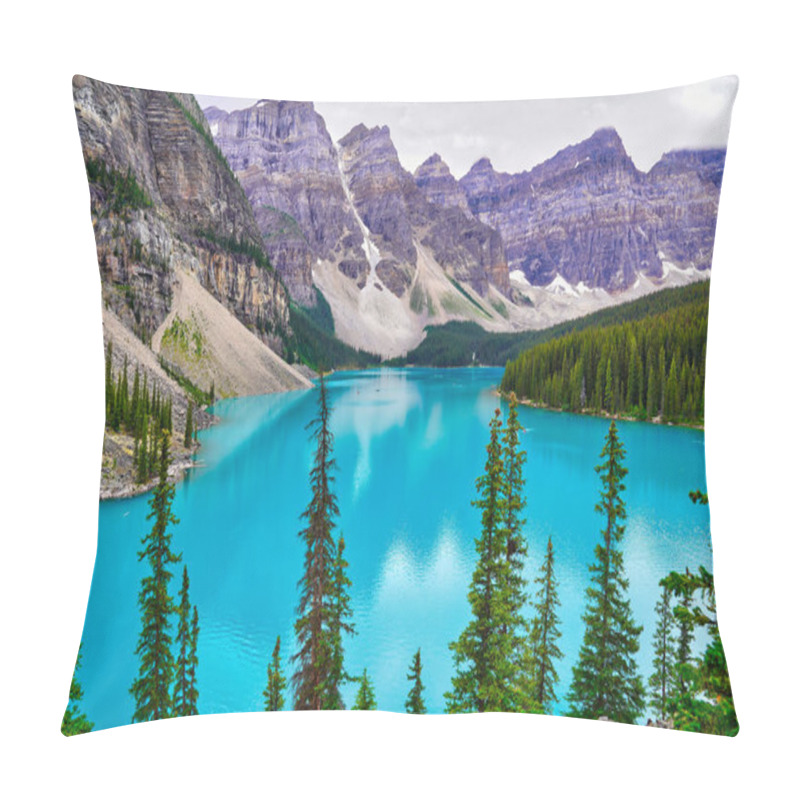 Personality  The Crystal Clear Turquoise Blue Waters Of Moraine Lake, The Prized Jewel Of The Banff National Park, Alberta, Canada Pillow Covers