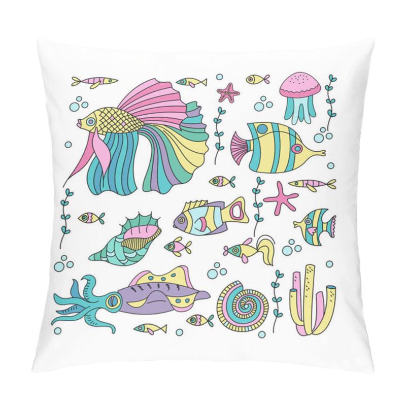 Personality  Pisces. Marine Life. Vector Illustration. Pillow Covers