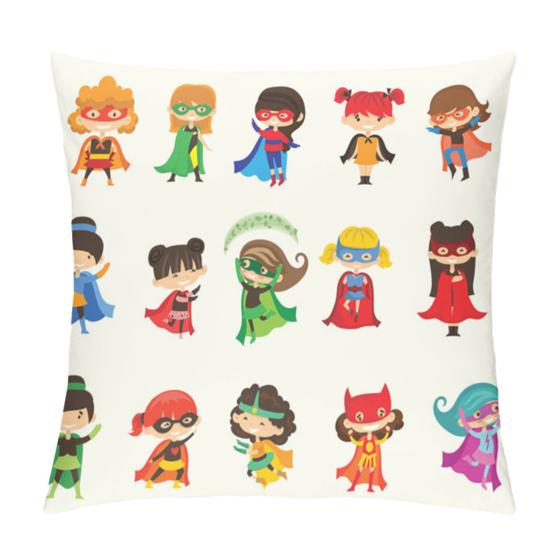 Personality  Cartoon Vector Illustration Of Kid Superheroes Wearing Comics Costumes Isolated On The White Background. Pillow Covers