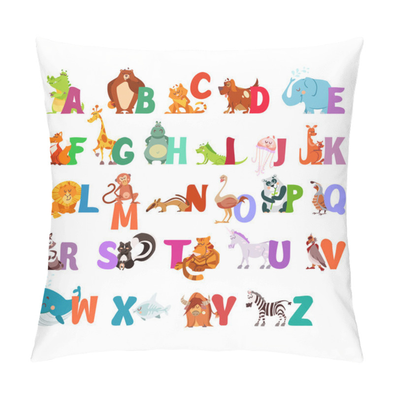 Personality  Alphabet With Funny Cartoon Animals. Pillow Covers