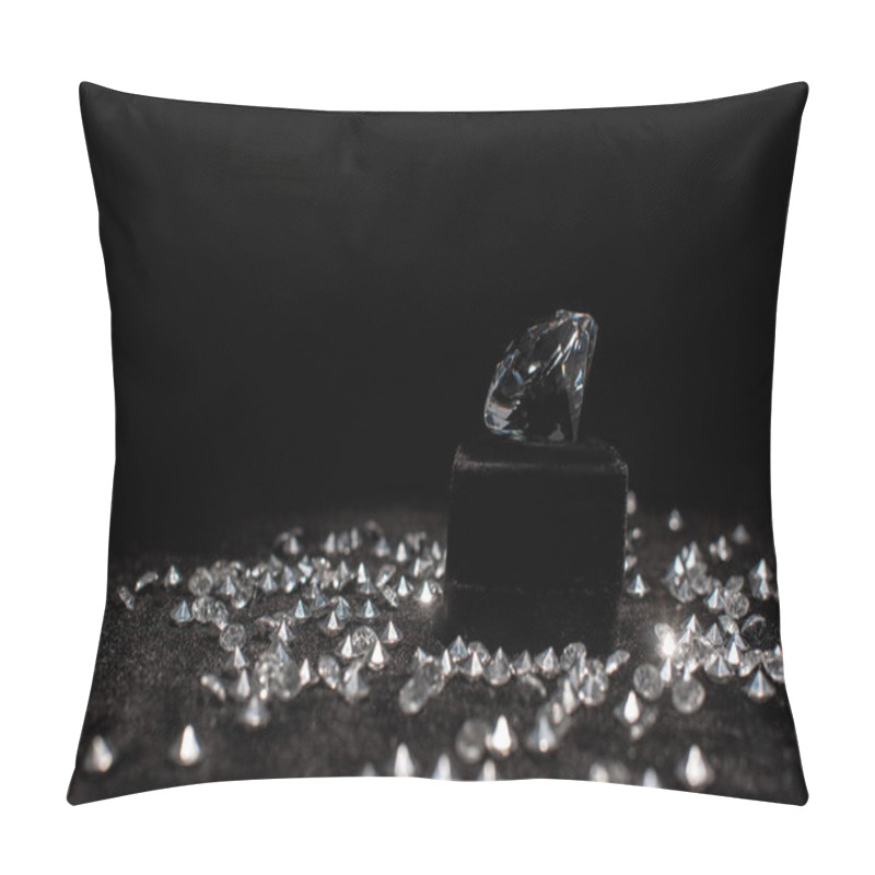 Personality  Diamond Near Gemstones On Black Velour Isolated On Black  Pillow Covers