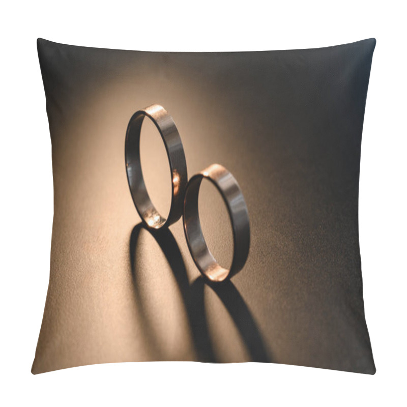 Personality  Wedding Rings For Weddings And Marriages, Gold Rings For Brides On A Dark Background. Pillow Covers