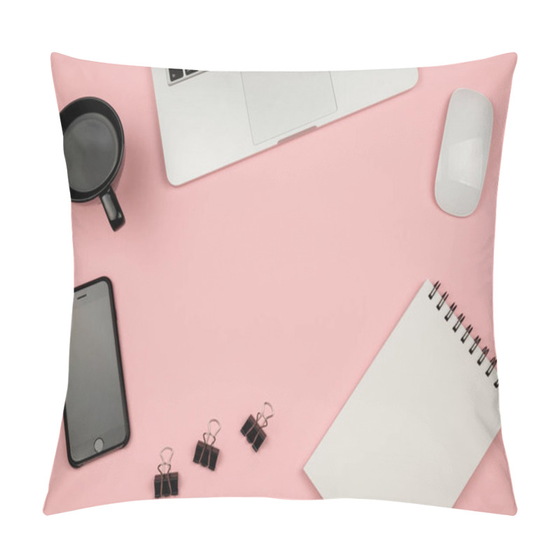 Personality  Home Office Stuff With Laptop, Notebook, Cup Of Coffee And Other Pillow Covers