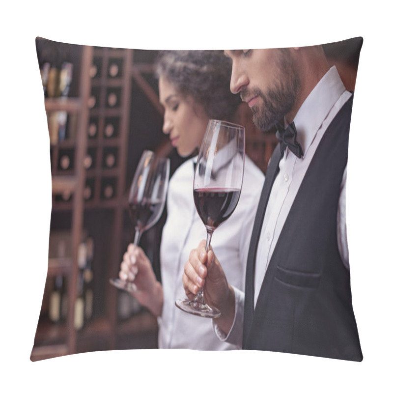 Personality  Sommeliers Tasting Wine In Cellar Pillow Covers