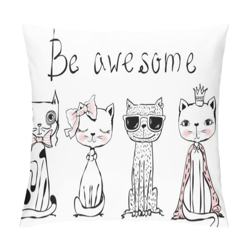 Personality  Poster With Stylish Cats Pillow Covers