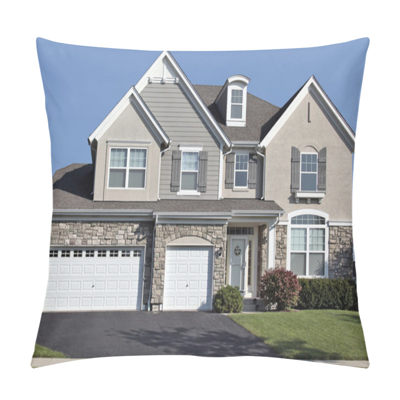 Personality  Home With Three Car Stone Garage Pillow Covers