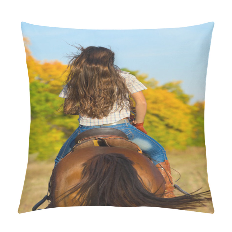 Personality  Woman In Blue Jeans Riding  Horse Pillow Covers