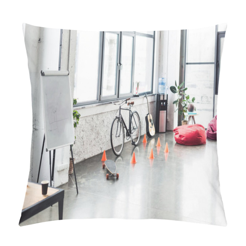 Personality  Modern Design Of Spacious Loft Office With Flip Chart, Bicycle And Copy Space Pillow Covers