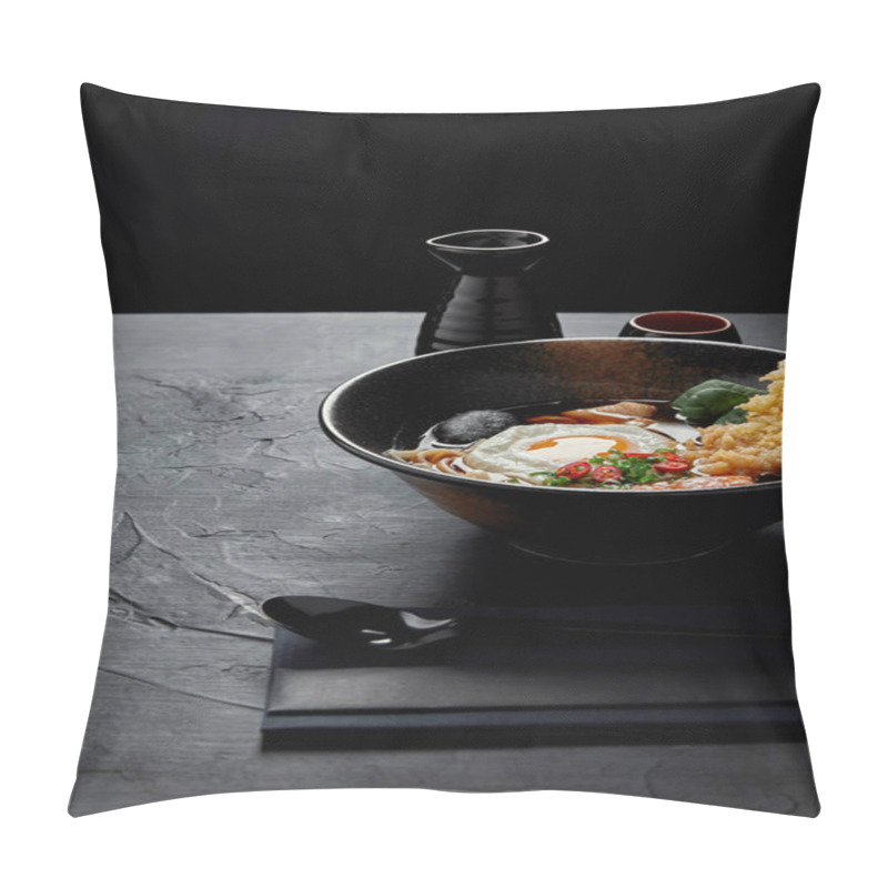 Personality  Delicious Traditional Japanese Soup In Bowl With Chopsticks And Spoon  Pillow Covers