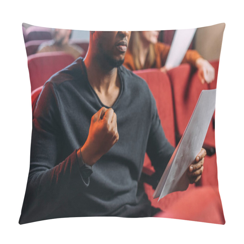 Personality  Multicultural Angry Actor And Actresses Reading Scripts In Theater Pillow Covers