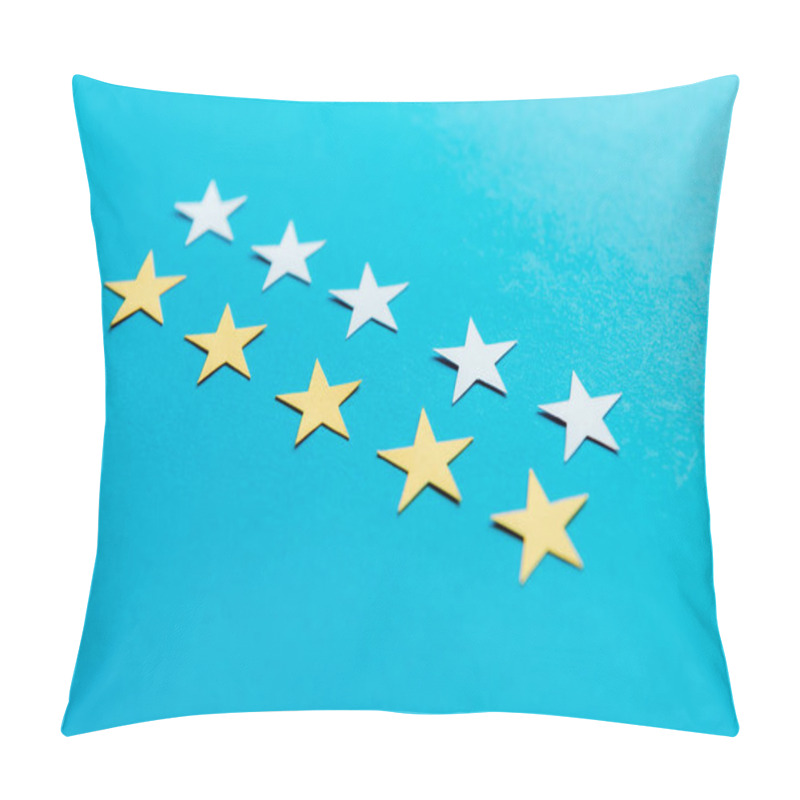 Personality  Selective Focus Of White And Yellow Stars On Blue  Pillow Covers