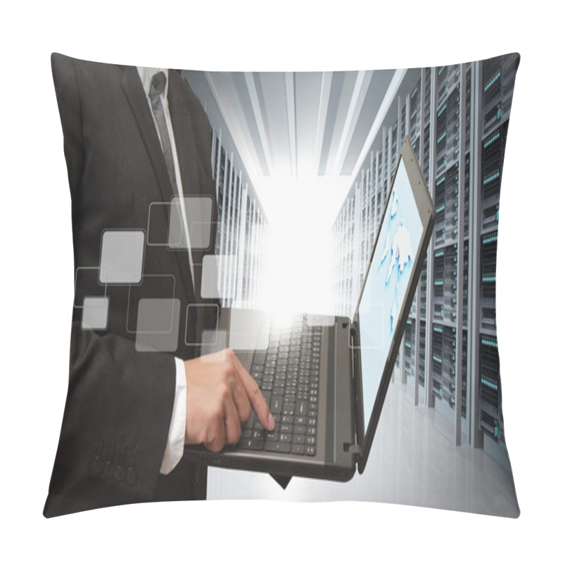 Personality  Business Man Use Notebook In Server Room Pillow Covers