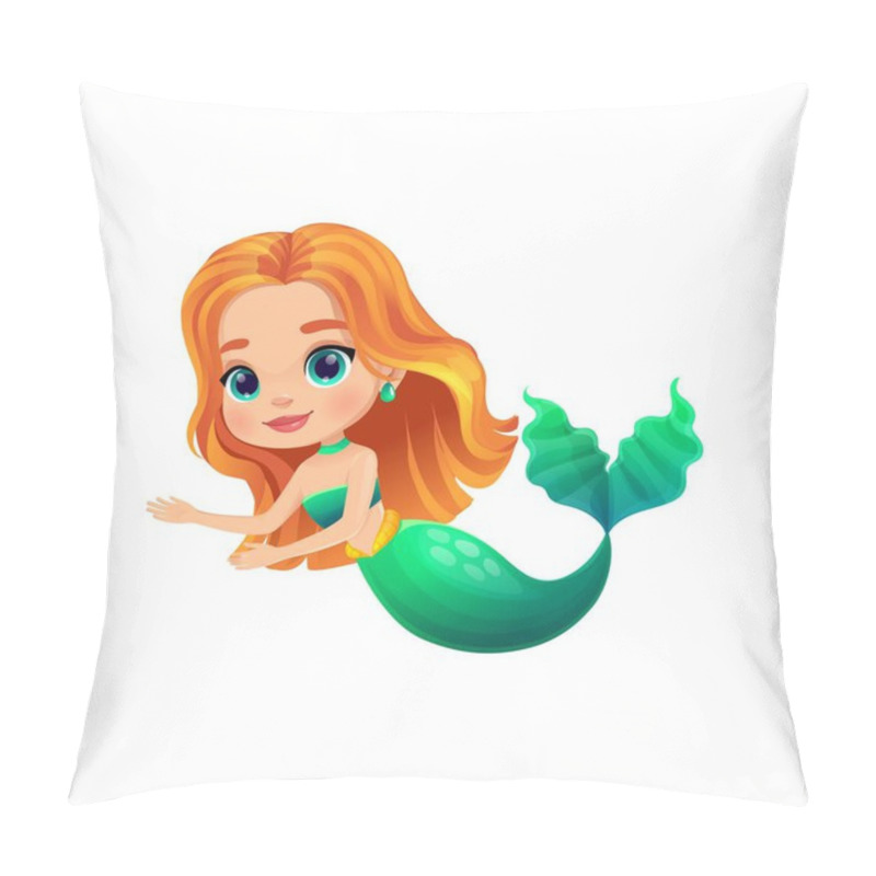 Personality  Cartoon Mermaid Character. Isolated Vector Playful And Enchanting Fairytale Personage, Brings Whimsy To Life With Her Colorful Green Tail, Flowing Golden Hair, And A Mischievous Twinkle In Her Eyes Pillow Covers