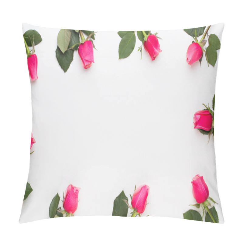 Personality  Flowers Composition. Frame Made Of Red Rose On White Background. Pillow Covers