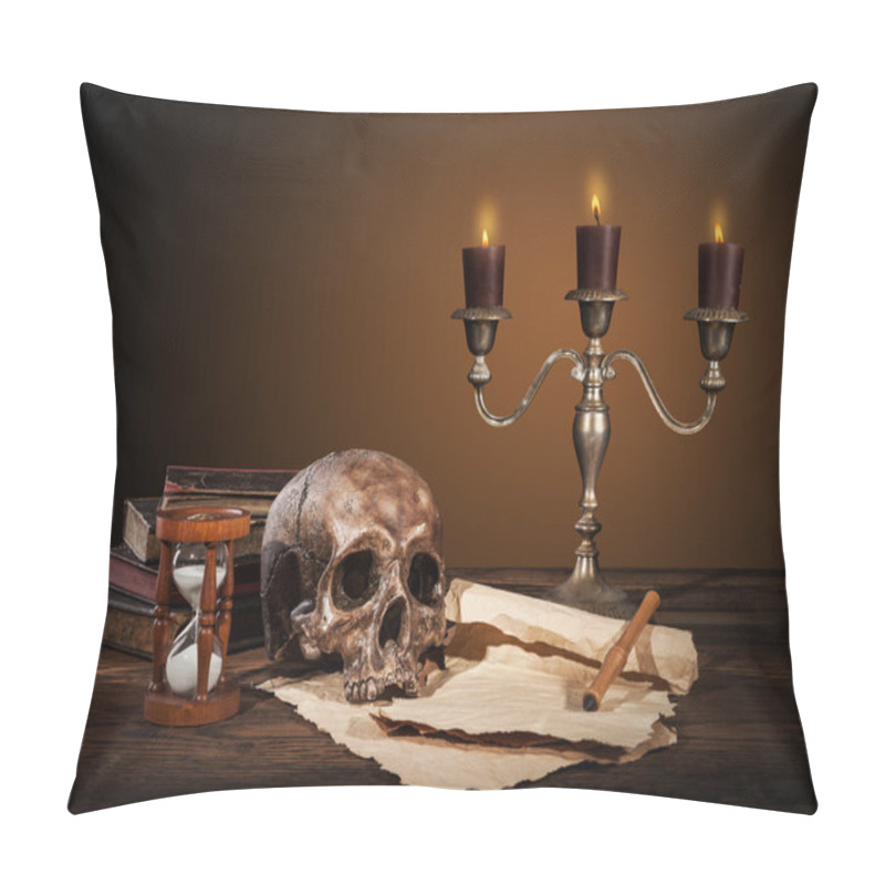 Personality  Still Life Art Photography On Human Skull Skeleton Pillow Covers