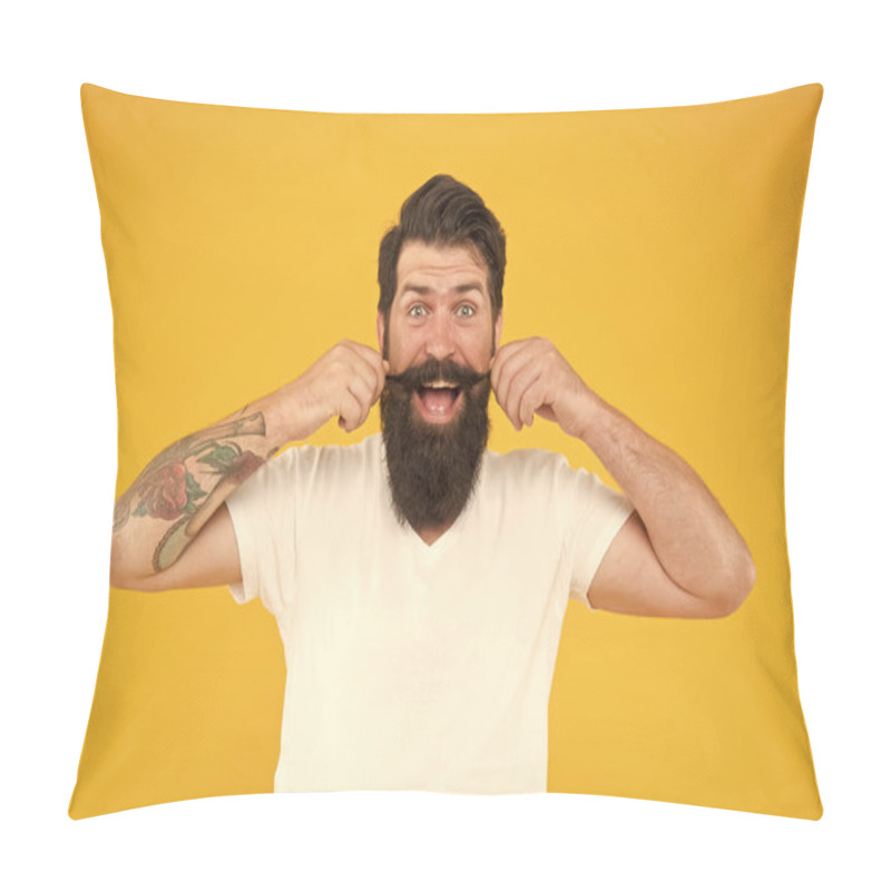 Personality  Handsome Man Mustache Twirl Barbershop Services, Playful Mood Concept Pillow Covers