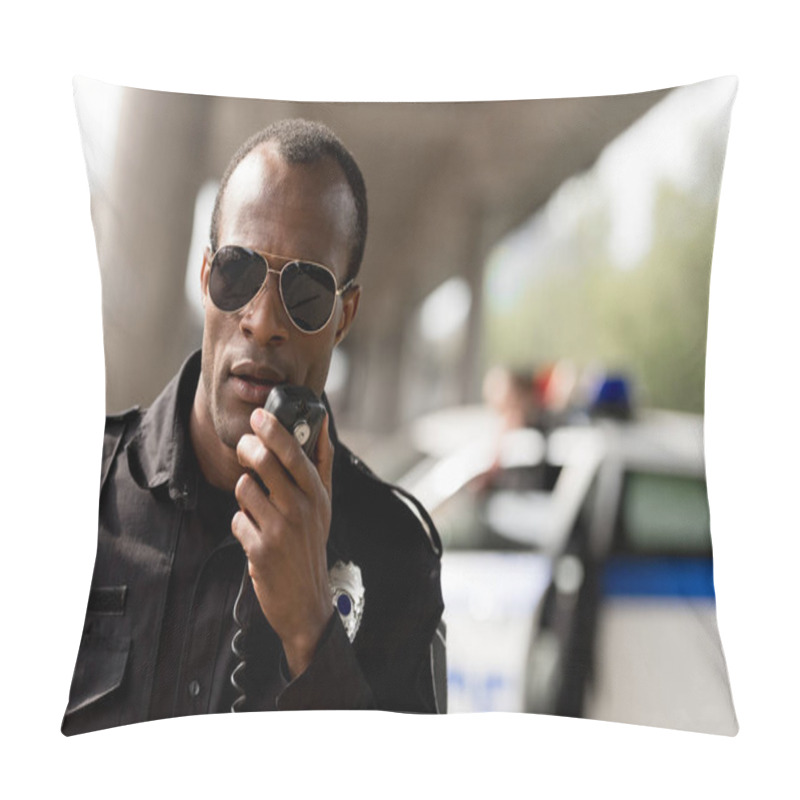 Personality  African American Police Officer Talking By Walkie-talkie Radio Set Pillow Covers