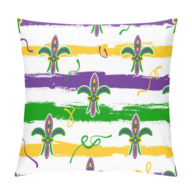 Personality  Seamless Pattern For Mardi Gras. Fleur De Lis. Green, Purple, Yellow Background For Celebrations With Confetti Perfect For Wallpaper, Pattern Fill, Web Page Background, Textile, Holiday, Greeting Card Pillow Covers