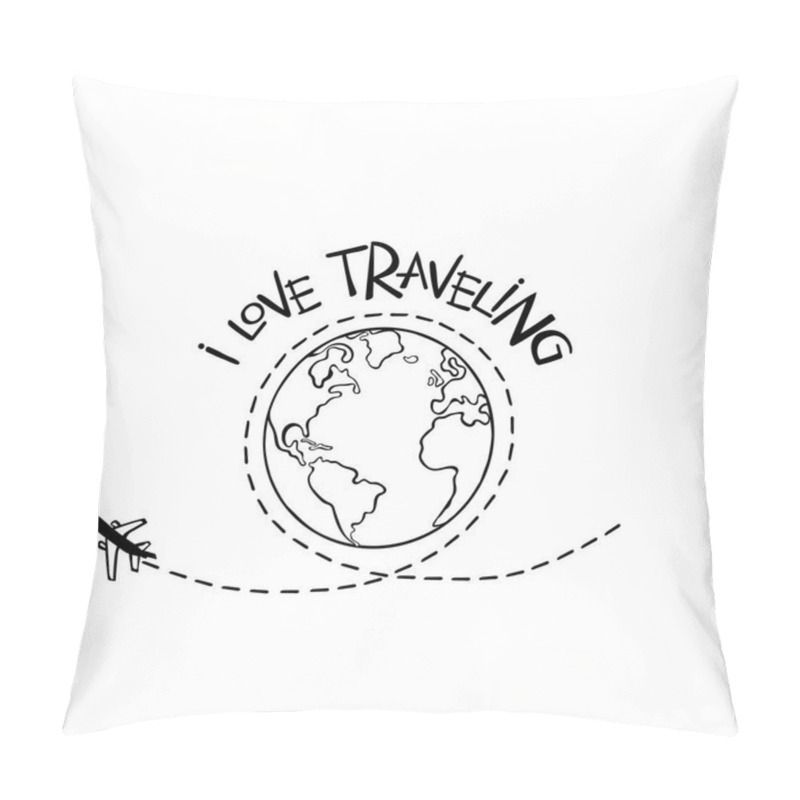 Personality  I Love Traveling. Earth. Aircraft. Isolated Vector Object On White Background. Pillow Covers