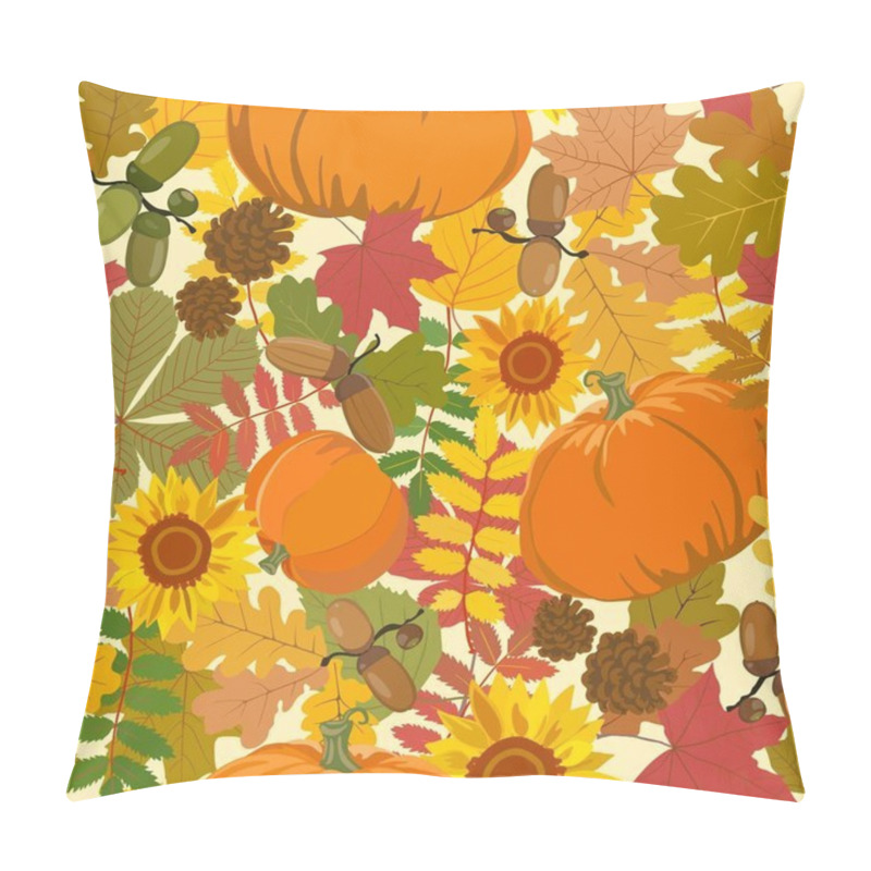 Personality  Pattern With Autumn Leaves, Pumpkin, Acorns And Sunflower. Vector Illustration. Pillow Covers