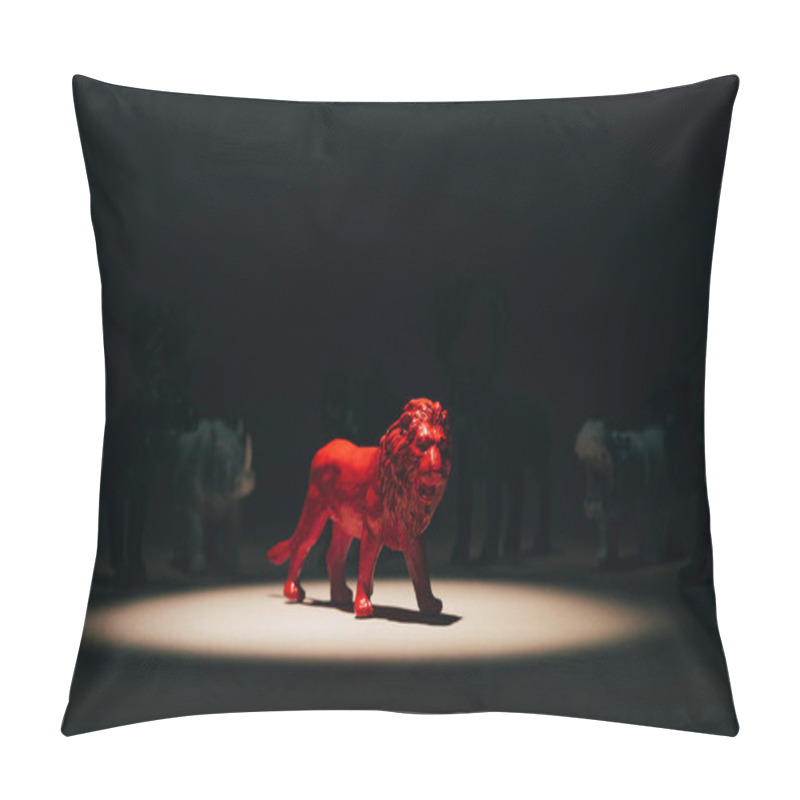 Personality  Red Toy Lion Under Spotlight With Animals At Background, Voting Concept Pillow Covers