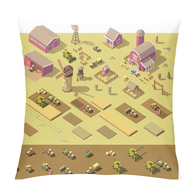 Personality  Vector Isometric Low Poly Farm Elements Pillow Covers