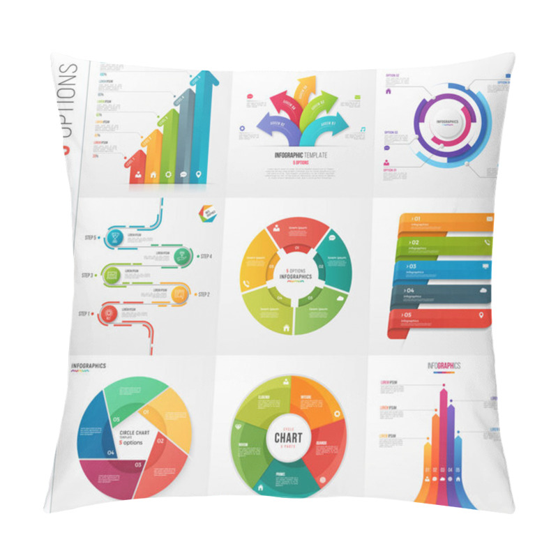 Personality  Infographic Collection Of 5 Options Vector Templates Pillow Covers