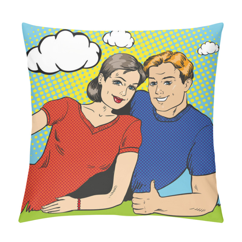 Personality  Vector Illustration Of Happy Couple In Retro Pop Art Style. Pillow Covers