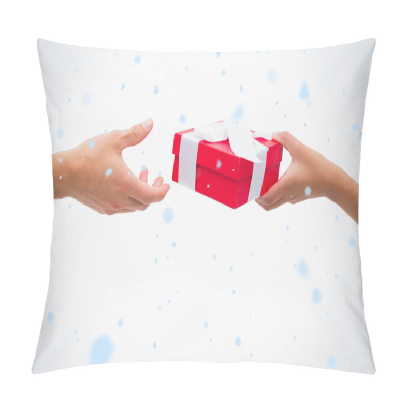 Personality  Composite Image Of Woman Passing Man A Gift Pillow Covers