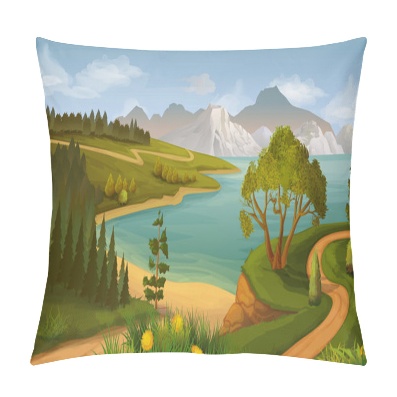 Personality  Nature Landscape, Sea Bay, Vector Background Pillow Covers