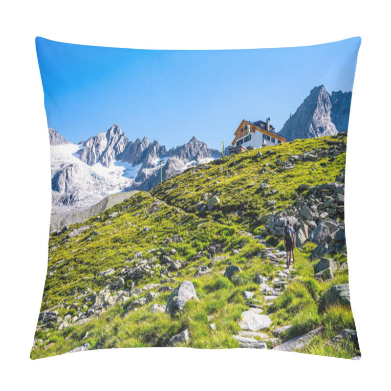 Personality  Two Hikers Ascending Planauer Hut On Sunny Summer Day. Zillertal Alps, Austria Pillow Covers