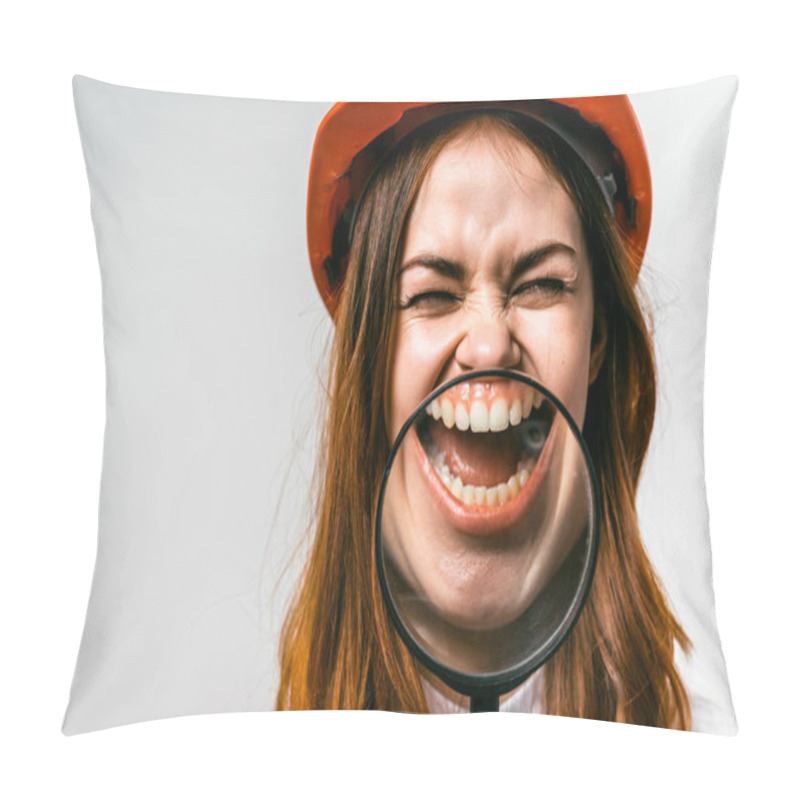 Personality  Funny Woman With Magnifier Smiling,dental Pillow Covers