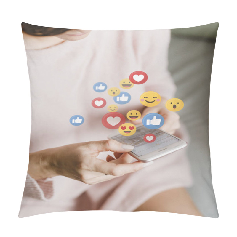 Personality  Woman Watching A Live Streaming On Her Phone Pillow Covers