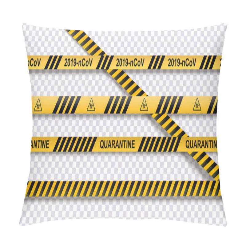 Personality  Warning Of Yellow And Black Stripes Quarantine Coronavirus. Isolated On Transparent Background. Attention Quarantine.Vector Illustration Pillow Covers