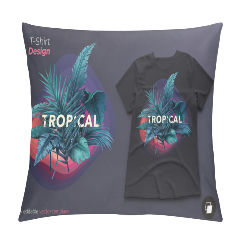 Personality  Bright Tropical Design For T-shirt Or Poster With Jungle Plants. Exotic Vector Illustration Pillow Covers