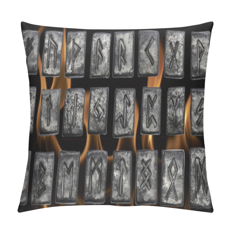 Personality  24 Black Pottery Norse Runes Isolated On Fire Background Pillow Covers