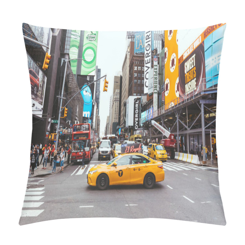 Personality  TIMES SQUARE, NEW YORK, USA - OCTOBER 8, 2018: Urban Scene With Crowded Times Square In New York, Usa Pillow Covers