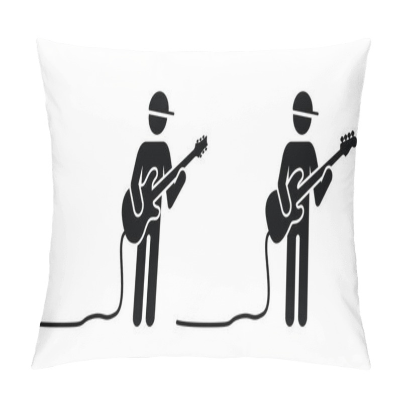 Personality  Stickman, Stick Figure Man Singer. Musician, Guitar Player Or Guitaris Cartoon Bass, Acoustic, Rock Electric, Guitars Headstock. Music Silhouette Vector Guitars Icon Or Logo. Guitar Amplifier Pillow Covers