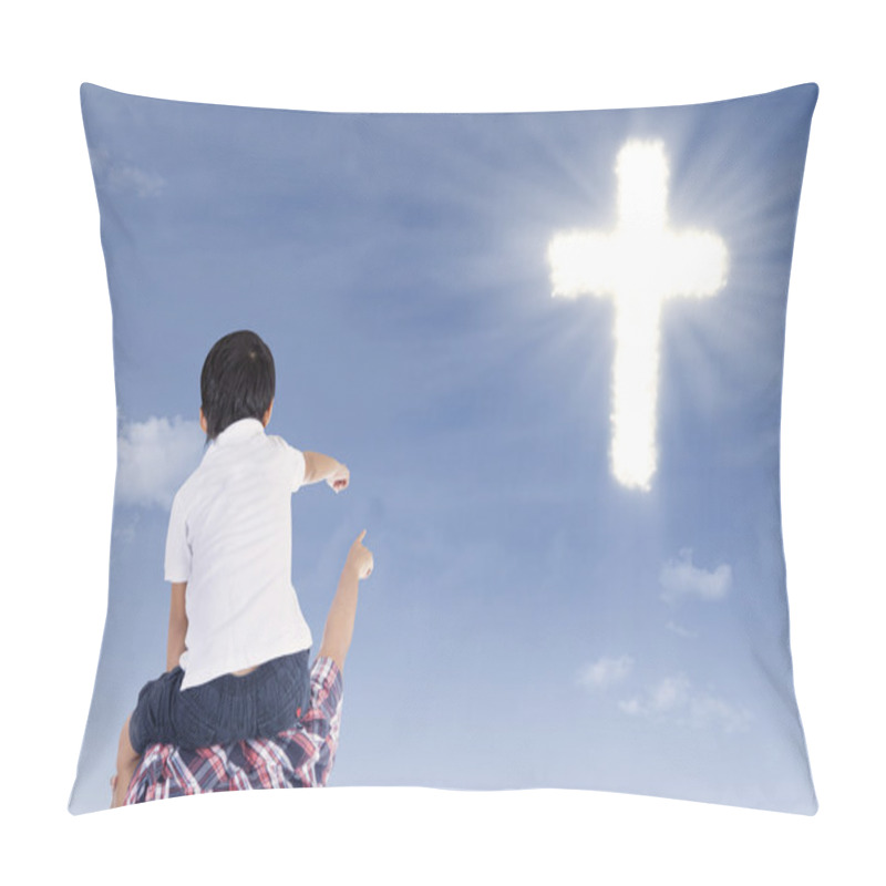 Personality  Father And Son Pointing At Cross Pillow Covers