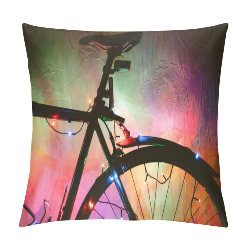 Personality  Bicycle Decorated With Christmas Lights Pillow Covers