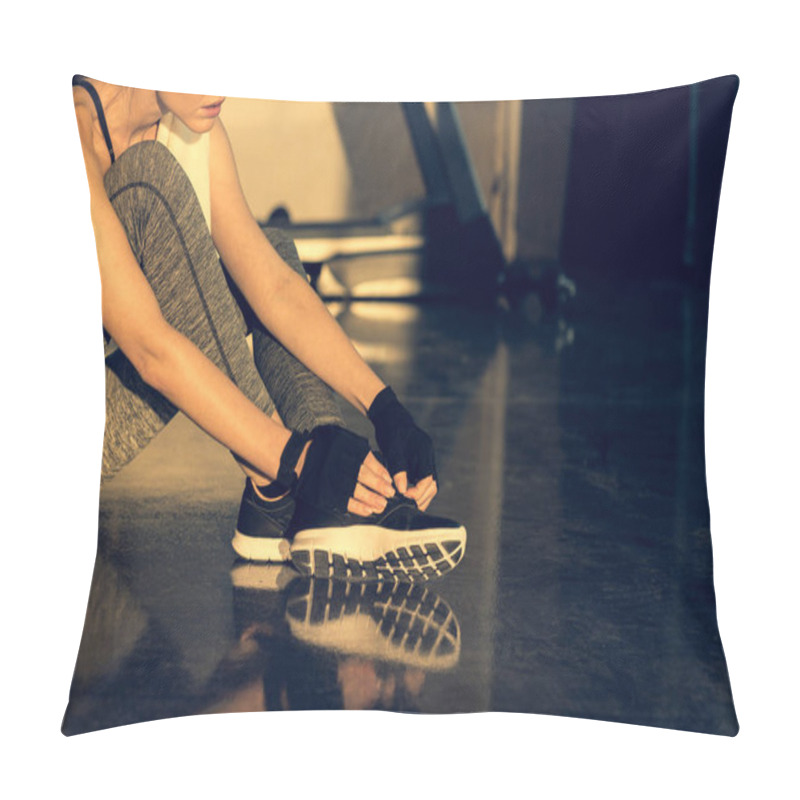 Personality  Tired Sportswoman Sitting On Floor Pillow Covers