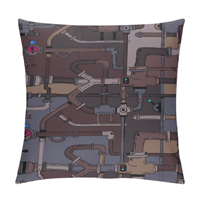 Personality  Network Of Cartoon Pipes And Plumbing Fittings Creating An Endle Pillow Covers