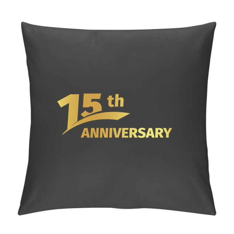 Personality  Isolated Abstract Golden 15th Anniversary Logo On Black Background. 15 Number Logotype. Fifteen Years Jubilee Celebration Icon. Fifteenth Birthday Emblem. Vector Illustration. Pillow Covers